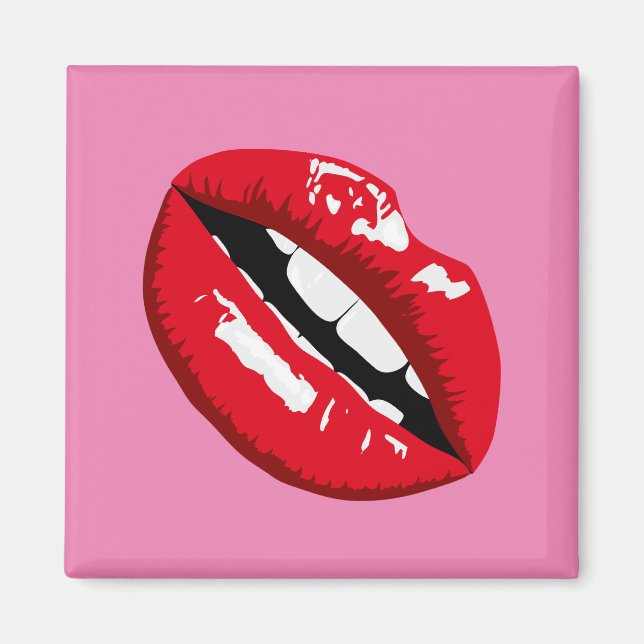 red lips kiss retro 80's design fridge magnet (Front)