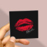 Red Lips Kiss Signature Makeup Artist Plain Black Square Business Card