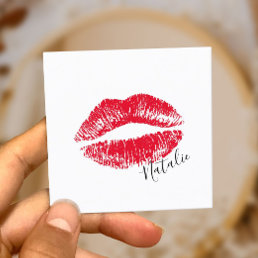 Red Lips Kiss Signature Makeup Artist Plain Square Business Card