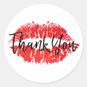 Red Lips Kiss Thank You Classic Round Sticker