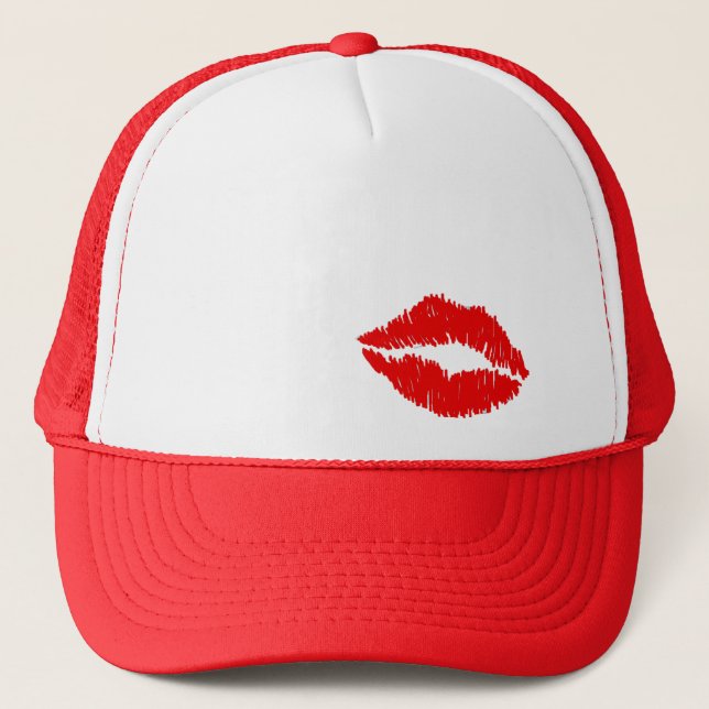 Red Lips Kiss Trucker Hat (Front)