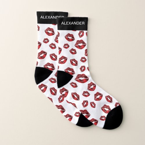 Red Lips Kiss Valentines Day Personalized Socks