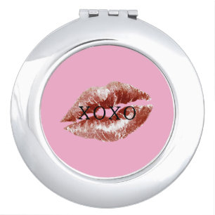 Red Lips Kiss XOXO Compact Mirror