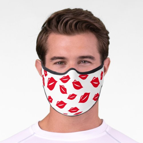 Red Lips Kisses All Over Valentines Day Premium Face Mask