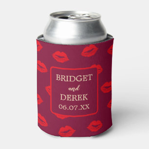 Red Lips Kisses Personalised Wedding Can Cooler