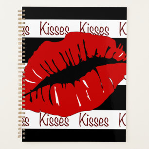 Red Lips Kisses Striped Day Planner Calendar