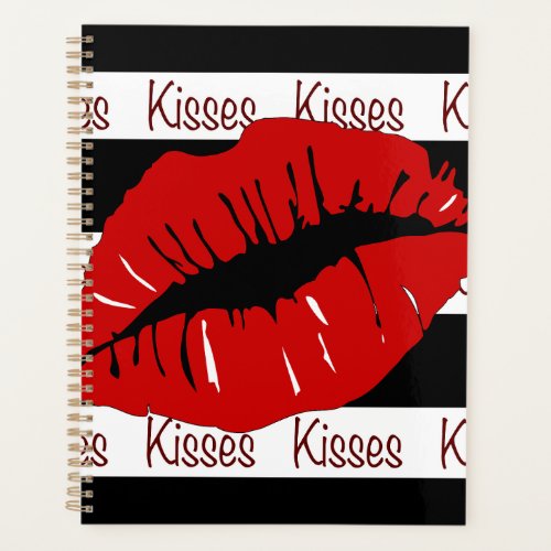 Red Lips Kisses Striped Day Planner Calendar