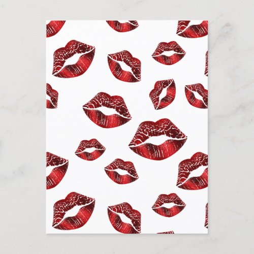 Red Lips Kissing Pattern Valentines Day Postcard