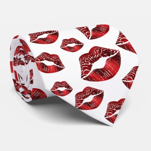 Red Lips Kissing Pattern Valentines Day Tie