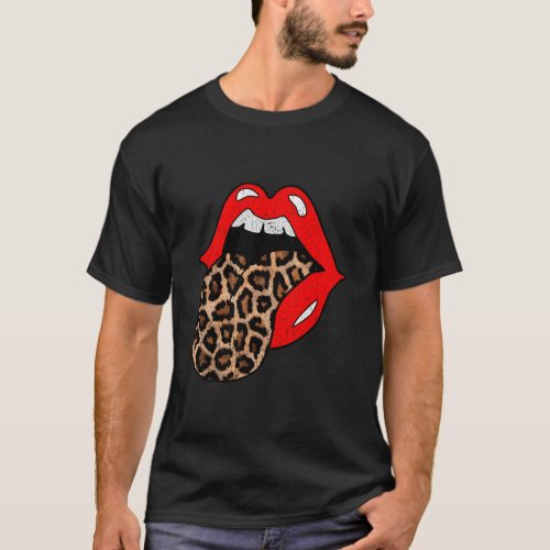 Red Lips Leopard Tongue Animal Print T_Shirt
