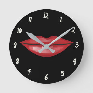 Red Lips Lipstick Kiss Glamor Glam Round Clock