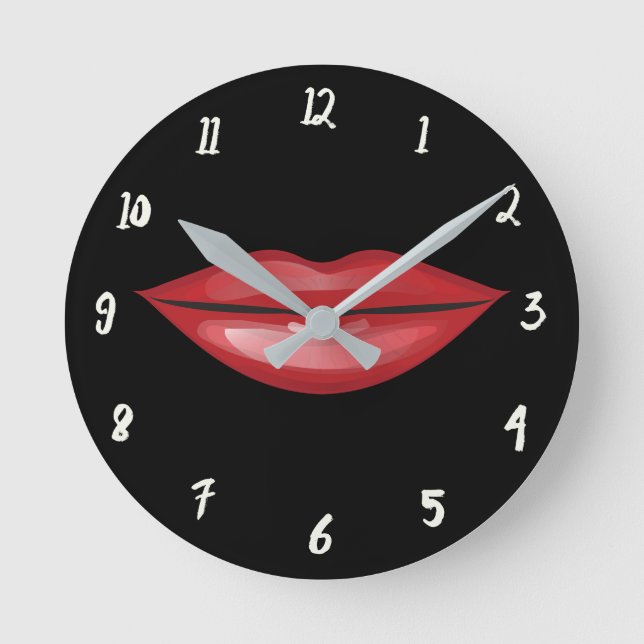 Red Lips Lipstick Kiss Glamor Glam Round Clock (Front)