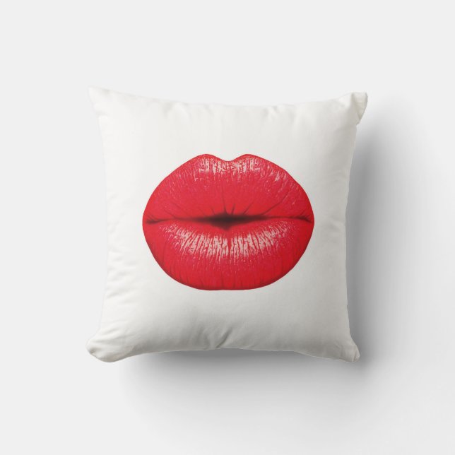 Red Lips lipstick kiss kiss pop art punk Throw Pillow (Front)