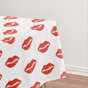 Red Lips Lipstick Kiss Love Valentine Bachelorette Tablecloth