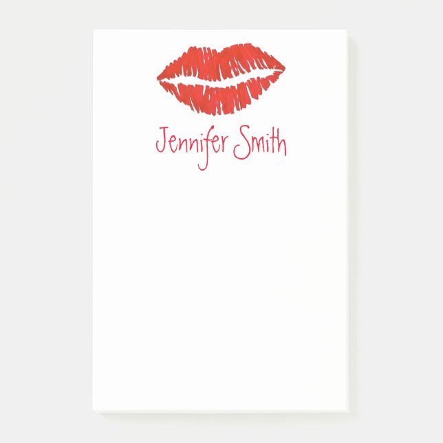 Red Lips Lipstick Kiss Personalized Makeup Artist Post-it Notes (Front)