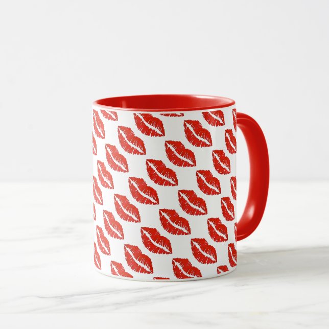 Red Lips Lipstick Kiss Print Love Valentine's Day Mug (Front Right)