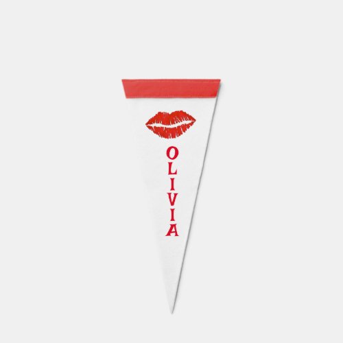 Red Lips Lipstick Kiss Print Personalized Makeup Pennant Flag