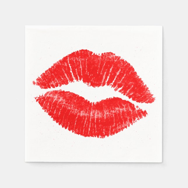 Red Lips Lipstick Lip Stain Makeup Beauty Napkins (Front)