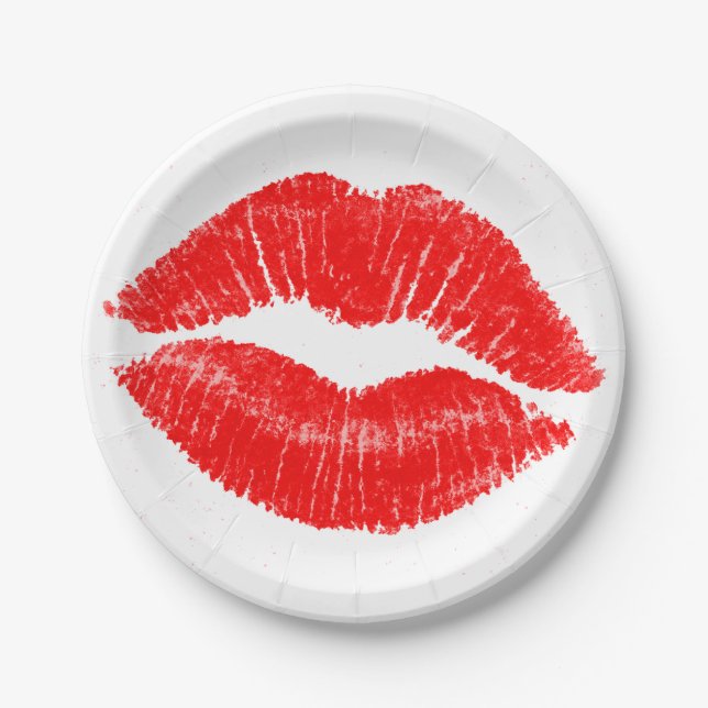 Red Lips Lipstick Lip Stain Makeup Beauty Paper Plates (Front)