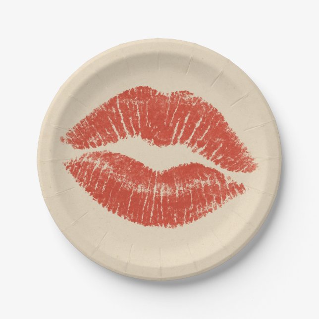 Red Lips Lipstick Lip Stain Makeup Beauty Paper Plates (Front)
