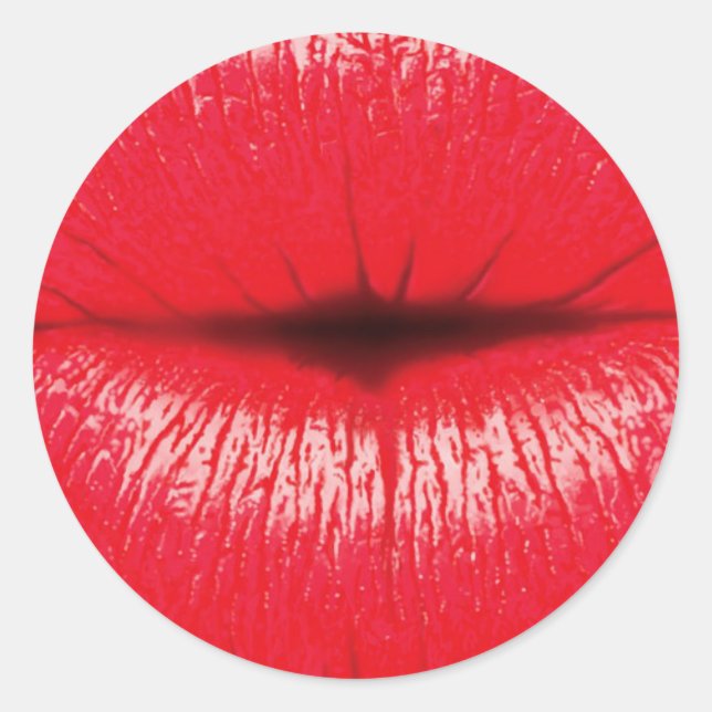Red Lips lipstick pop art kiss Classic Round Sticker (Front)