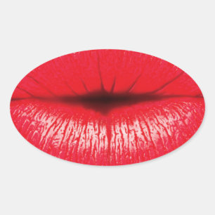 Red Lips lipstick pop art kiss Oval Sticker