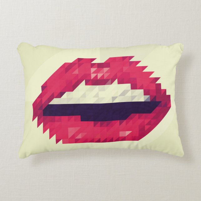 Red lips made of small triangles, pixelshipster,pi accent pillow (Front)