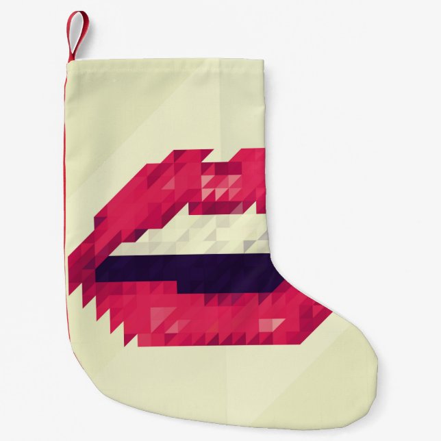 Red lips made of small triangles, pixelshipster,pi christmas stocking (Front)