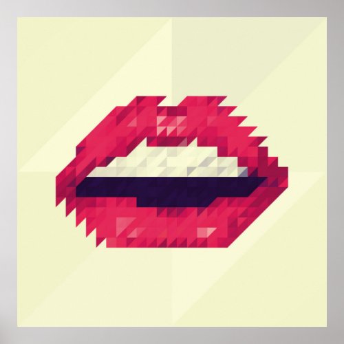 Red lips made of small triangles pixelshipsterpi poster