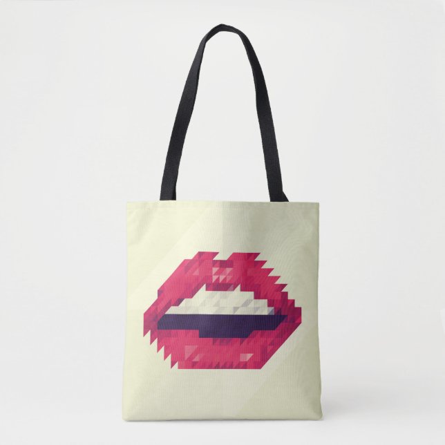 Red lips made of small triangles, pixelshipster,pi tote bag (Front)