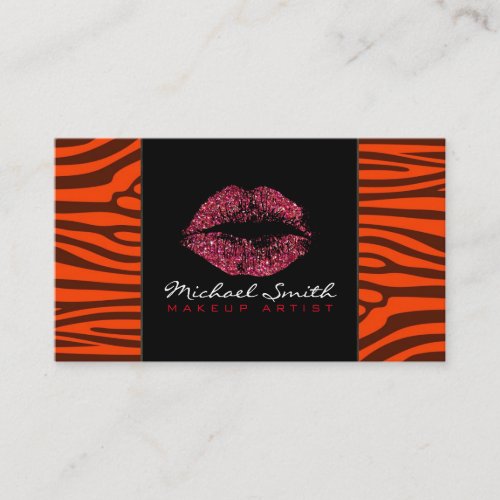 Red Lips Makeup Artis Modern Zebra Skin 10 Business Card