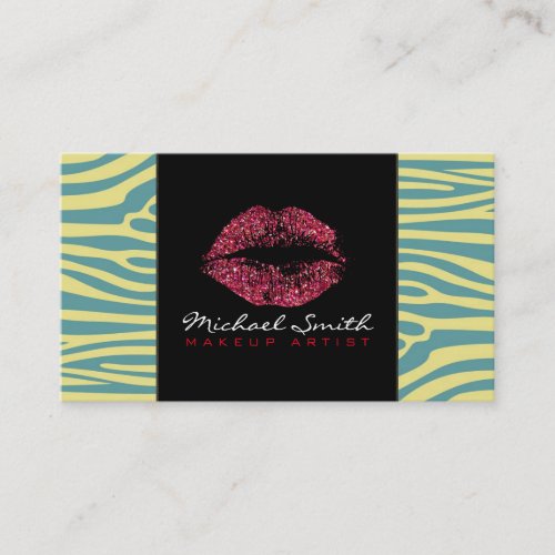 Red Lips Makeup Artis Modern Zebra Skin 12 Business Card