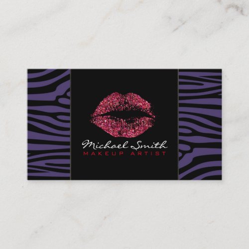 Red Lips Makeup Artis Modern Zebra Skin 13 Business Card