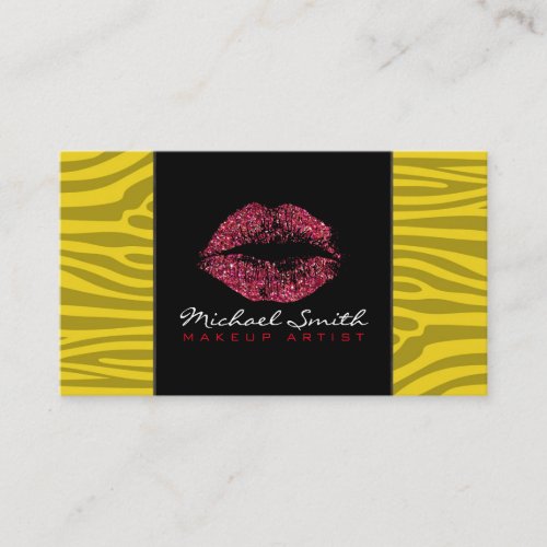 Red Lips Makeup Artis Modern Zebra Skin 5 Business Card