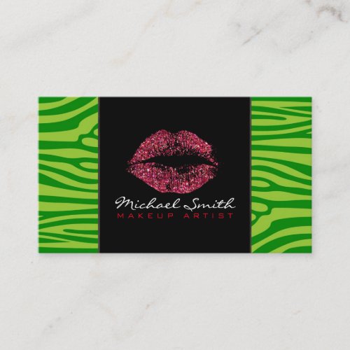 Red Lips Makeup Artis Modern Zebra Skin 6 Business Card