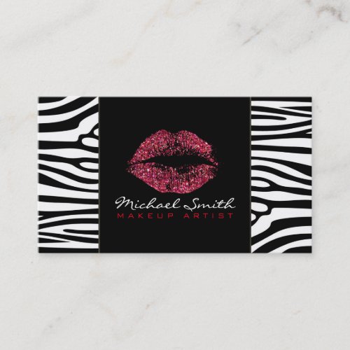 Red Lips Makeup Artis Modern Zebra Skin 9 Business Card