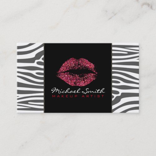 Red Lips Makeup Artis Modern Zebra Skin Business Card