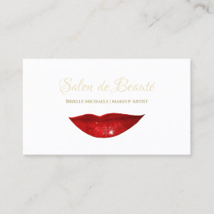 Red Lips Makeup Artist Elegant Gold Script Business Card