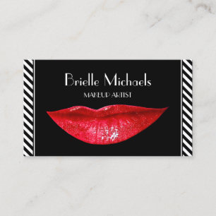 Red Lips Makeup Artist Glitter Lipstick on Black Business Card