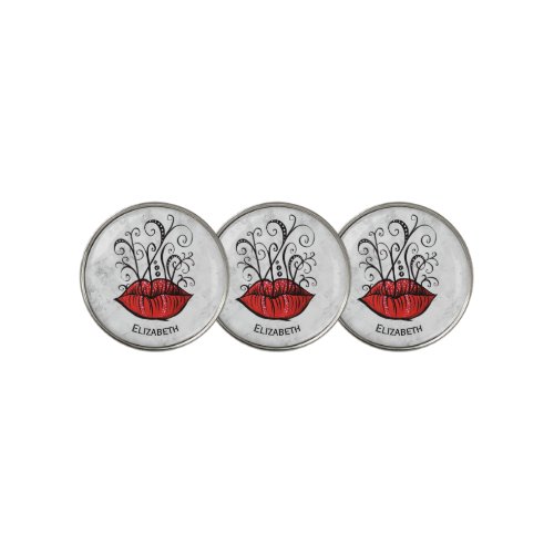 Red Lips Makeup Artist Name Golf Ball Marker