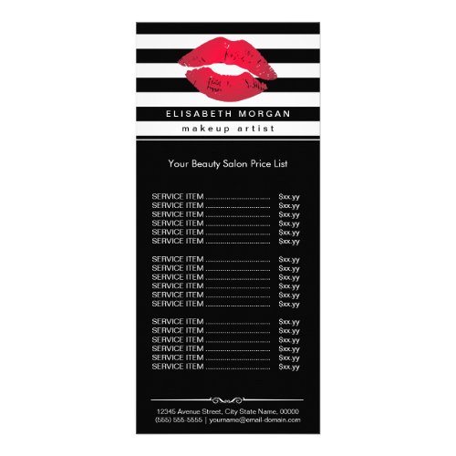 Red Lips Makeup Black White Stripes Price List Rack Card