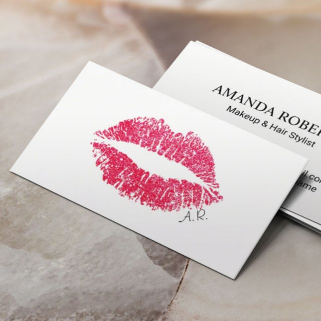 Red Lips Minimalist Makeup Artist Business Card (Creator Uploaded)