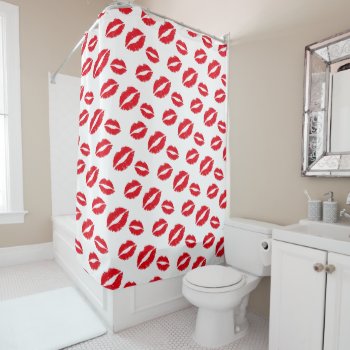 Red Lips Modern Kiss Pattern Shower Curtain by tattooWears at Zazzle