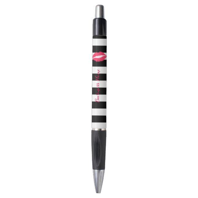 Red Lips Modern Stripes Makeup Artist Promotional Pen (Front Vertical)