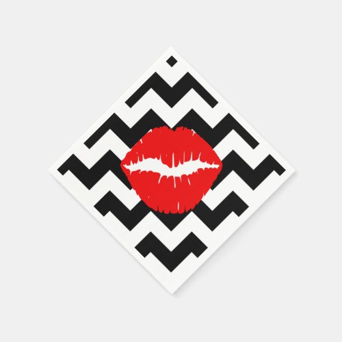 Red Lips on Black and White Zigzag Napkins