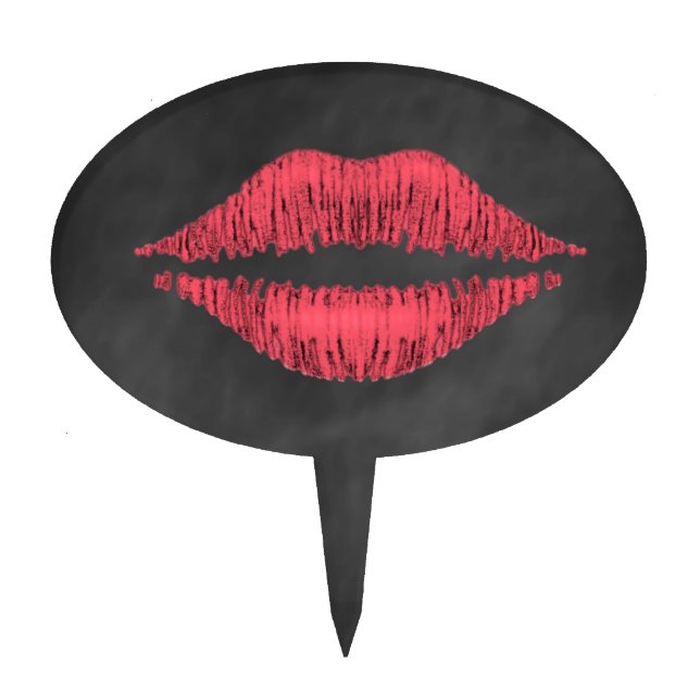 Red Lips on Chalkboard Cake Pick (Front)