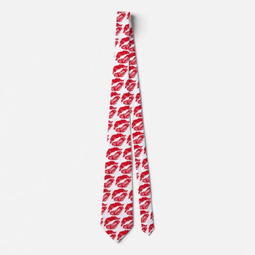 Red Lips on white Neck Tie