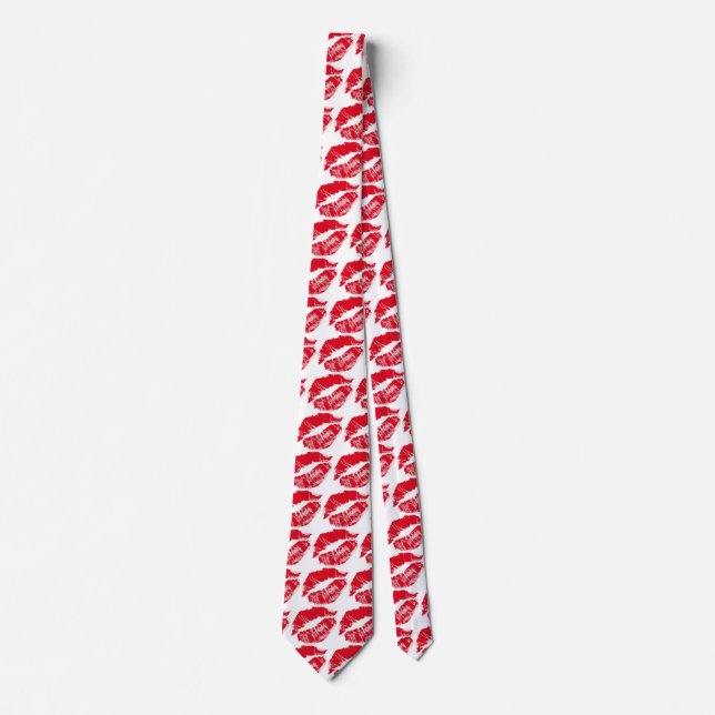 Red Lips on white Neck Tie (Front)