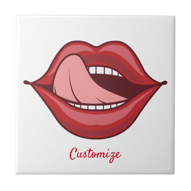 Red Lips Open Mouth Thunder_Cove Ceramic Tile (Front)