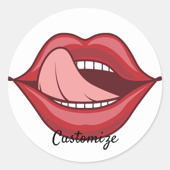Red Lips Open Mouth Thunder_Cove Classic Round Sticker (Front)